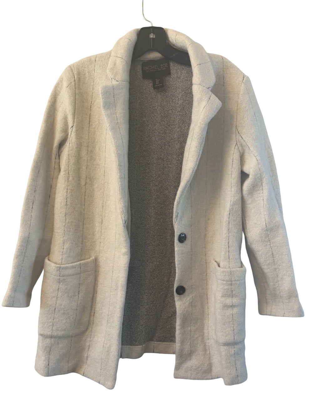 Rachel Zoe Oversized Wool Striped Ivory Snap On Blazer Coat Pockets Size S